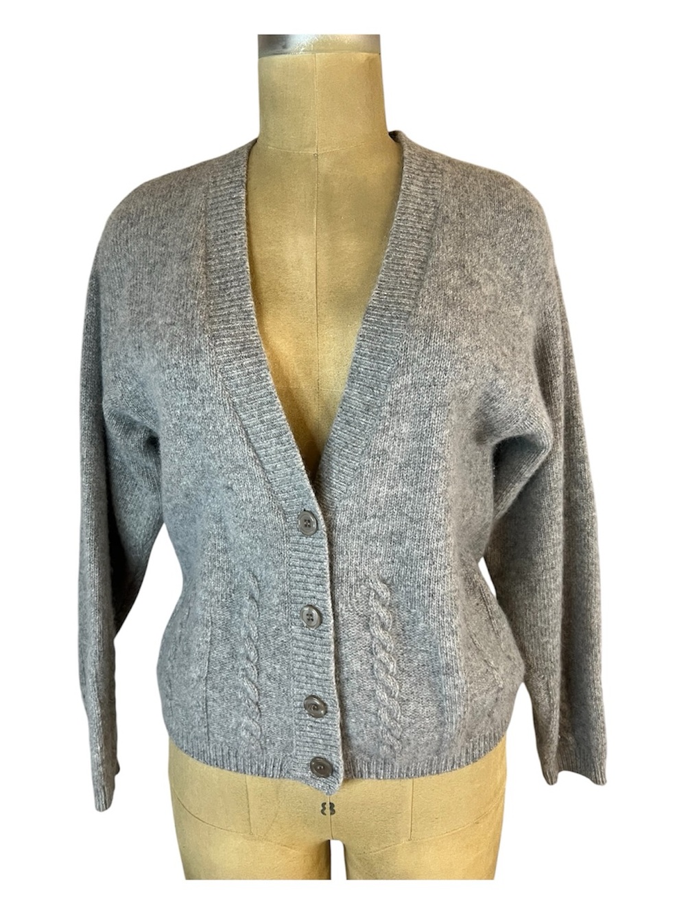 Summit Hill  Classic Gray V-Neck Lambswool/Angora Button Front Women's Cardigan